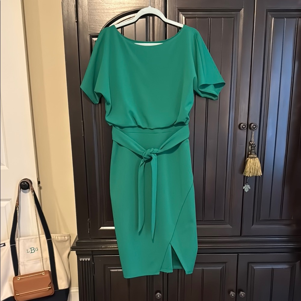 Kensie Teal Green Tie-Waist Midi Dress